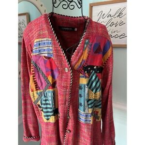 Canvasbacks Lutton & Horsfield Jacket S Red Excellent Patchwork Art To Wear